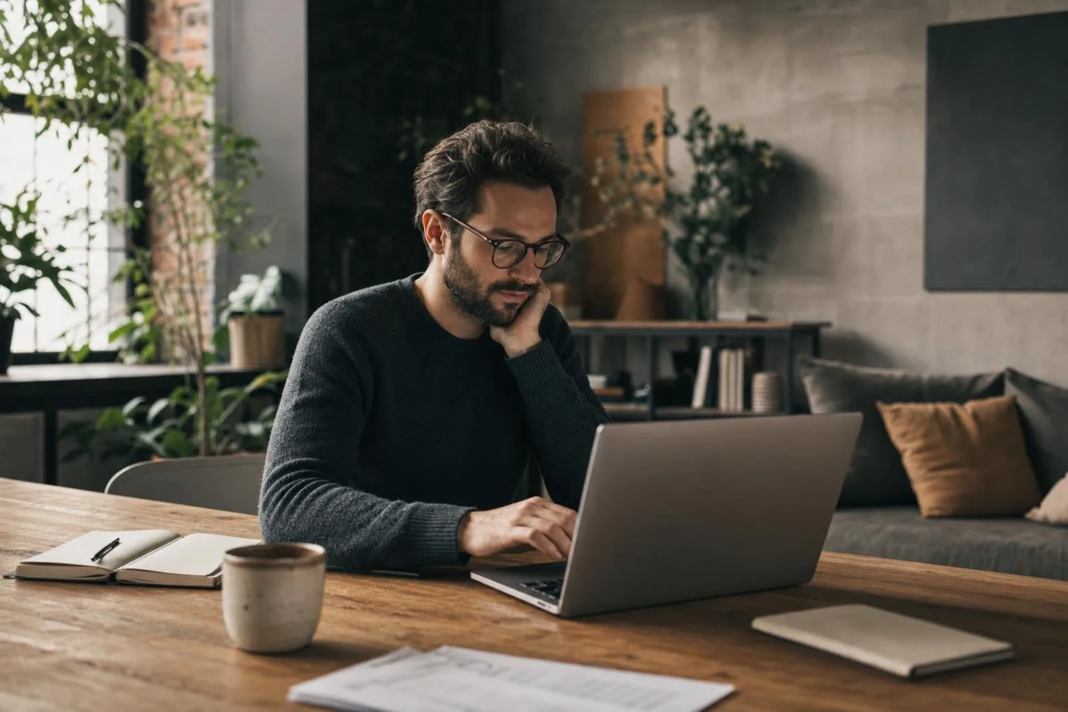 A sunlit startup workspace with a whiteboard and laptops